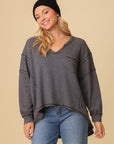 Thermal High Low V-Neck Oversized Top (Various Colors), Timing