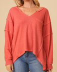 Thermal High Low V-Neck Oversized Top (Various Colors), Timing