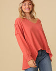 Thermal High Low V-Neck Oversized Top (Various Colors), Timing