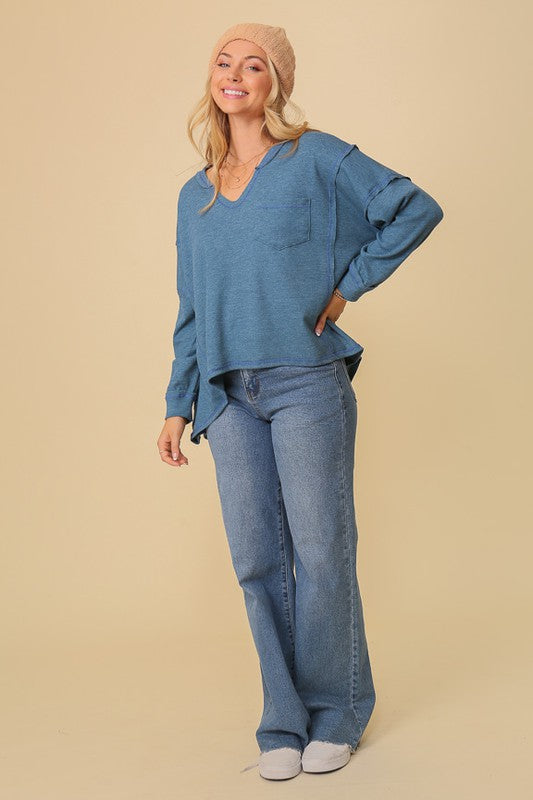 Thermal High Low V-Neck Oversized Top (Various Colors), Timing