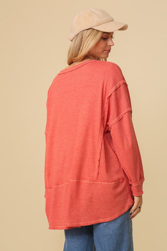 Thermal High Low V-Neck Oversized Top (Various Colors), Timing