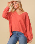 Thermal High Low V-Neck Oversized Top (Various Colors), Timing