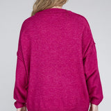 Oversized Raw Seam Melange Sweater, Zenana (Plus size only)