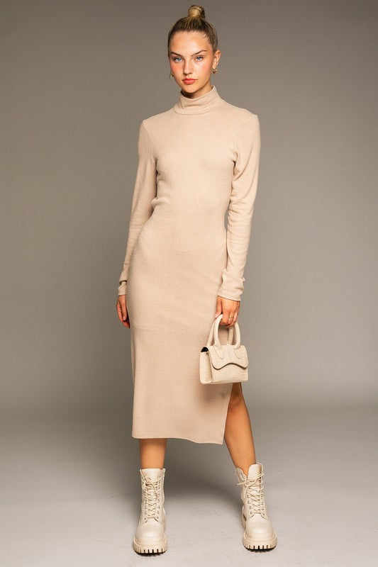 LONG SLEEVE MOCK NECK MIDI DRESS, Le Lis