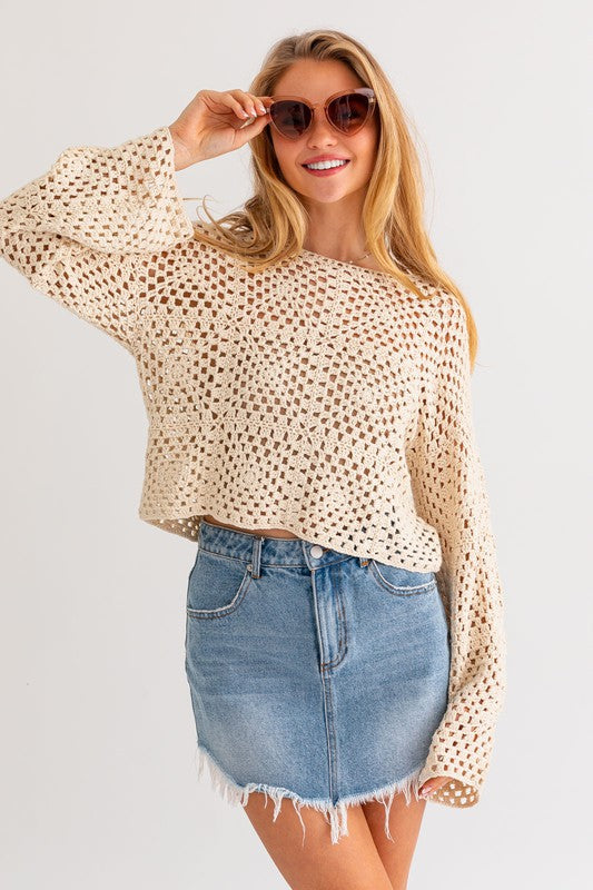 LONG SLEEVE CROCHET TOP (Various Colors), Le Lis