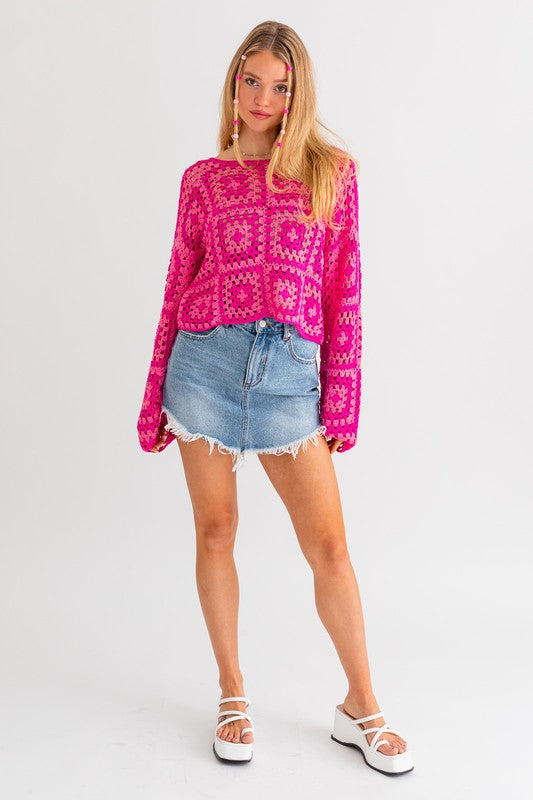 LONG SLEEVE CROCHET TOP (Various Colors), Le Lis