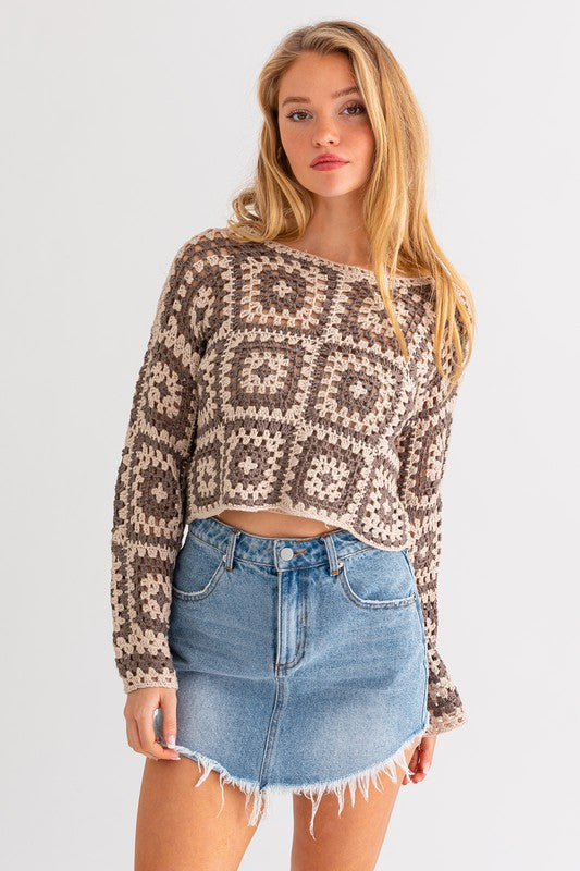 LONG SLEEVE CROCHET TOP (Various Colors), Le Lis