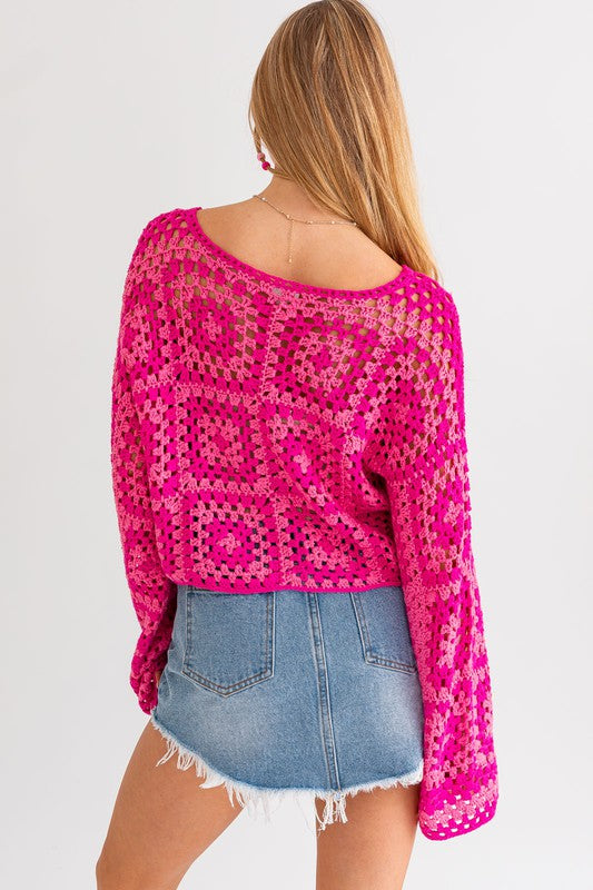 LONG SLEEVE CROCHET TOP (Various Colors), Le Lis