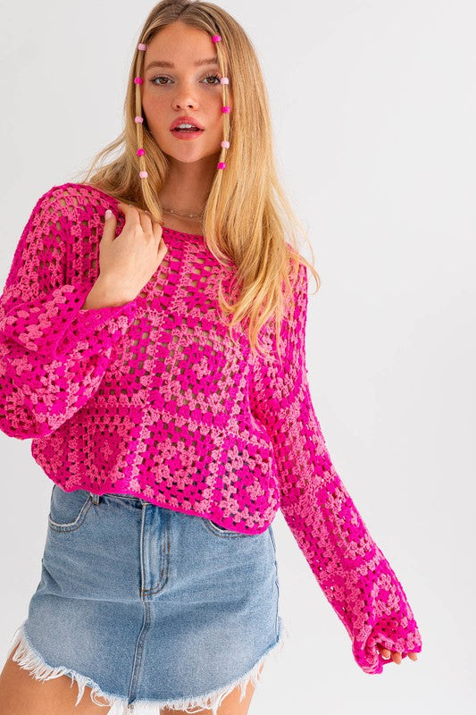 LONG SLEEVE CROCHET TOP (Various Colors), Le Lis