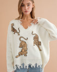 Frayed Edge Sequin Tiger Sweater (Various Colors), Blue B