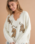 Frayed Edge Sequin Tiger Sweater (Various Colors), Blue B