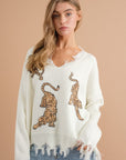 Frayed Edge Sequin Tiger Sweater (Various Colors), Blue B