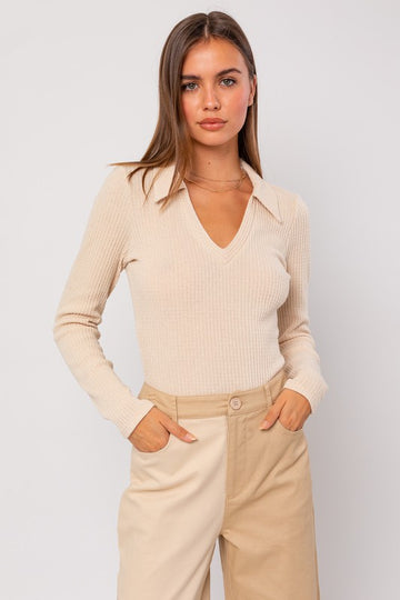 Long Sleeve Collared Bodysuit (various colors), Le Lis