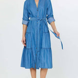Current Air - Chambray Button-Down Midi Dress