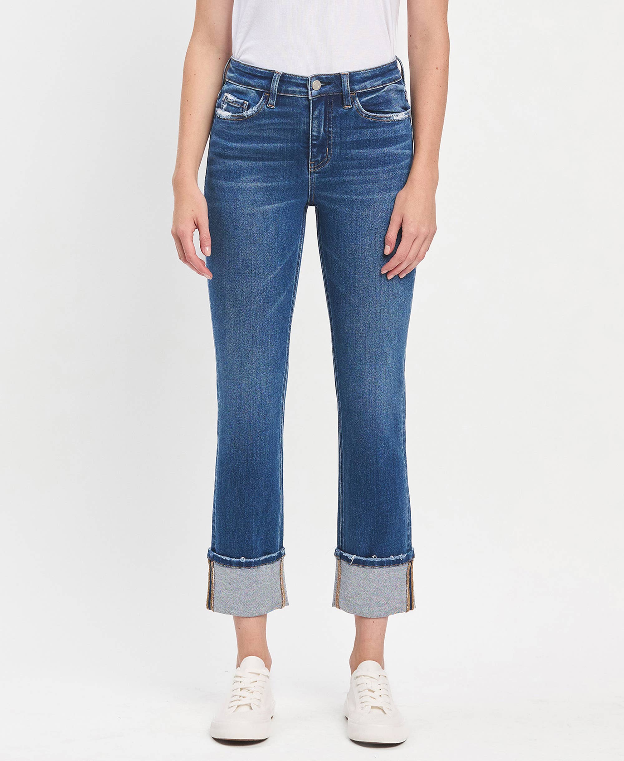 Vervet by Flying Monkey - High Rise Cuff Slim Straight Jeans