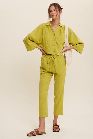 Long Sleeve Button Down and Long Pants Set, Listicle