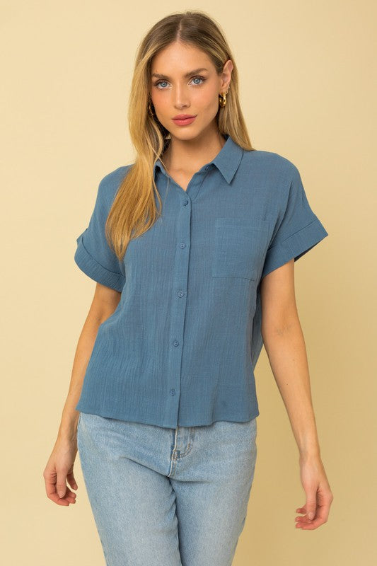 Short Sleeve Button Down Blouse, Gilli