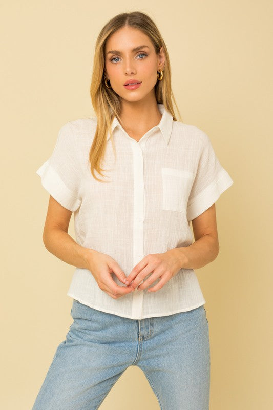 Short Sleeve Button Down Blouse, Gilli