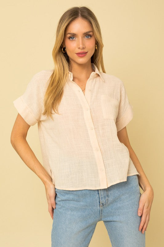 Short Sleeve Button Down Blouse, Gilli