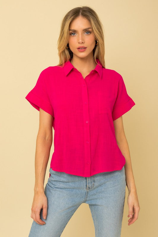 Short Sleeve Button Down Blouse, Gilli