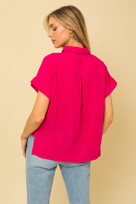 Short Sleeve Button Down Blouse, Gilli