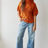 By Together - Knit Sweater Cable Knit Turtle Neck Sleeveless Top