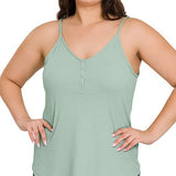 RIBBED HALF SNAP BUTTON CLOSURE CAMI (Plus Only, Various colors)