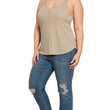RIBBED HALF SNAP BUTTON CLOSURE CAMI (Plus Only, Various colors)