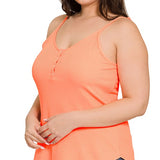 RIBBED HALF SNAP BUTTON CLOSURE CAMI (Plus Only, Various colors)