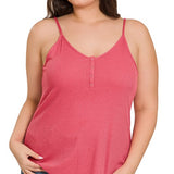 RIBBED HALF SNAP BUTTON CLOSURE CAMI (Plus Only, Various colors)