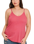 RIBBED HALF SNAP BUTTON CLOSURE CAMI (Plus Only, Various colors)