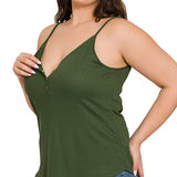 RIBBED HALF SNAP BUTTON CLOSURE CAMI (Plus Only, Various colors)
