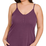 RIBBED HALF SNAP BUTTON CLOSURE CAMI (Plus Only, Various colors)
