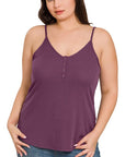 RIBBED HALF SNAP BUTTON CLOSURE CAMI (Plus Only, Various colors)