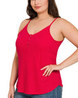 RIBBED HALF SNAP BUTTON CLOSURE CAMI (Plus Only, Various colors)