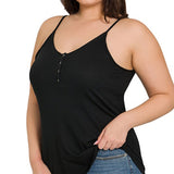 RIBBED HALF SNAP BUTTON CLOSURE CAMI (Plus Only, Various colors)