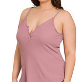 RIBBED HALF SNAP BUTTON CLOSURE CAMI (Plus Only, Various colors)