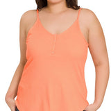 RIBBED HALF SNAP BUTTON CLOSURE CAMI (Plus Only, Various colors)