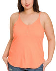 RIBBED HALF SNAP BUTTON CLOSURE CAMI (Plus Only, Various colors)