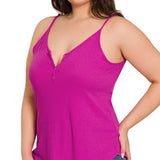 RIBBED HALF SNAP BUTTON CLOSURE CAMI (Plus Only, Various colors)