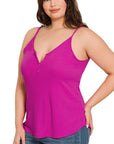 RIBBED HALF SNAP BUTTON CLOSURE CAMI (Plus Only, Various colors)