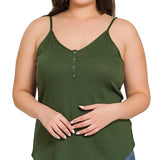 RIBBED HALF SNAP BUTTON CLOSURE CAMI (Plus Only, Various colors)