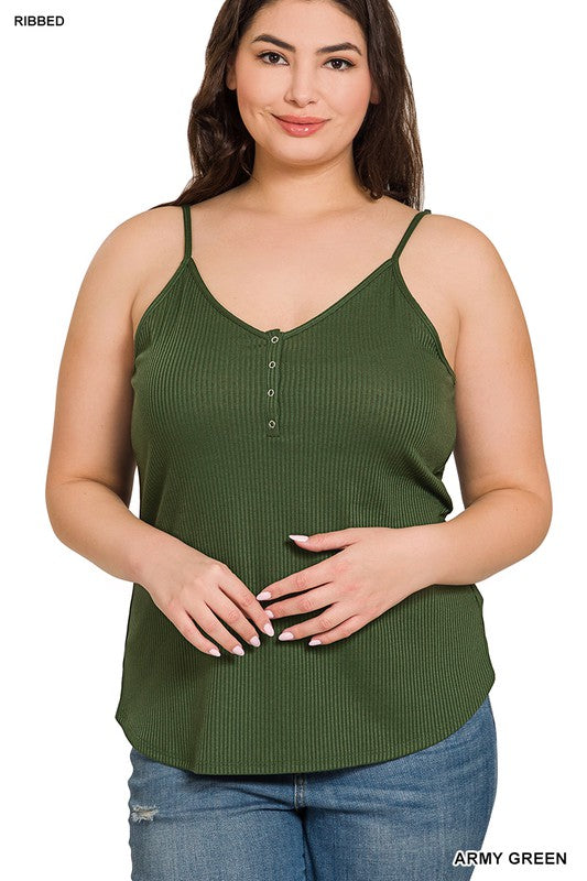 RIBBED HALF SNAP BUTTON CLOSURE CAMI (Plus Only, Various colors)