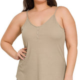 RIBBED HALF SNAP BUTTON CLOSURE CAMI (Plus Only, Various colors)