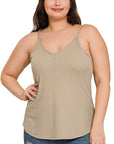 RIBBED HALF SNAP BUTTON CLOSURE CAMI (Plus Only, Various colors)