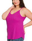 RIBBED HALF SNAP BUTTON CLOSURE CAMI (Plus Only, Various colors)