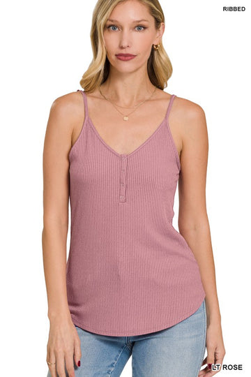 RIBBED HALF SNAP BUTTON CLOSURE CAMI (Various colors)