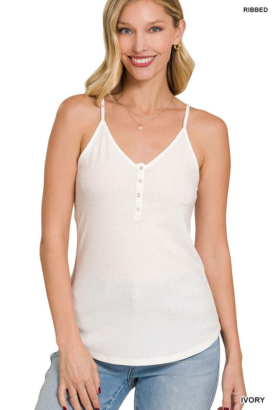 RIBBED HALF SNAP BUTTON CLOSURE CAMI (Various colors)