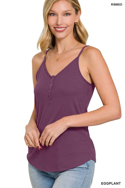 RIBBED HALF SNAP BUTTON CLOSURE CAMI (Various colors)