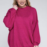 Oversized Raw Seam Melange Sweater, Zenana (Plus size only)